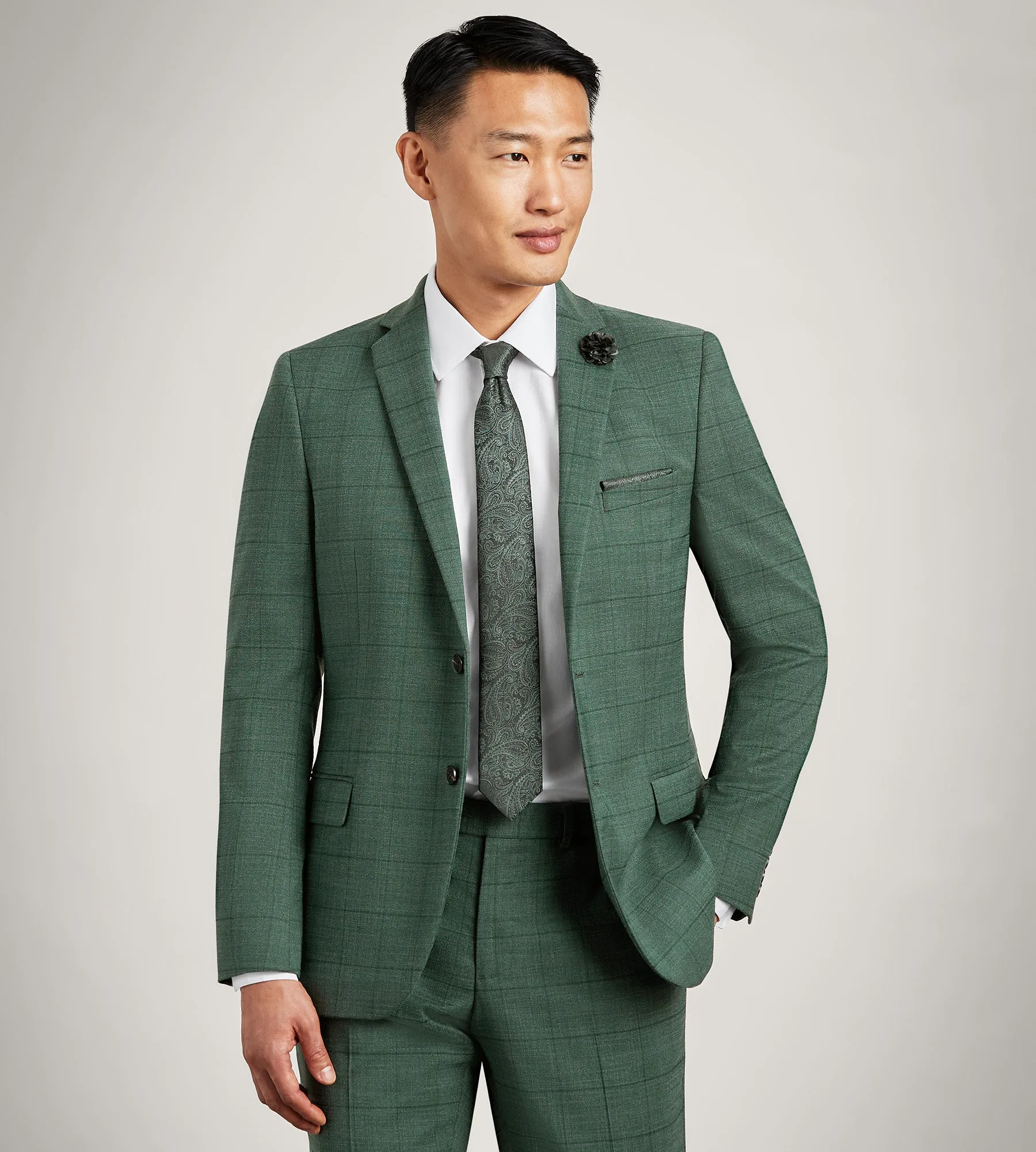 Modern Fit Green Windowpane Suit sold by Tip Top