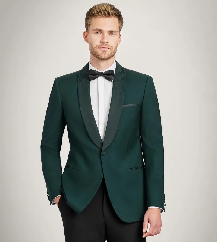 Modern Fit Forest Green Solid Tuxedo Jacket made by G GRAFTON