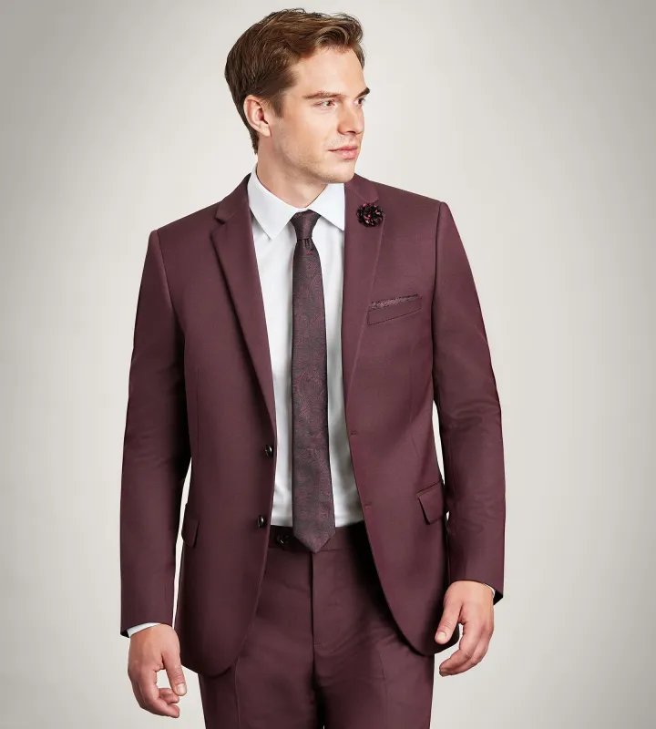 Slim Fit Burgundy Solid Suit made by G GRAFTON