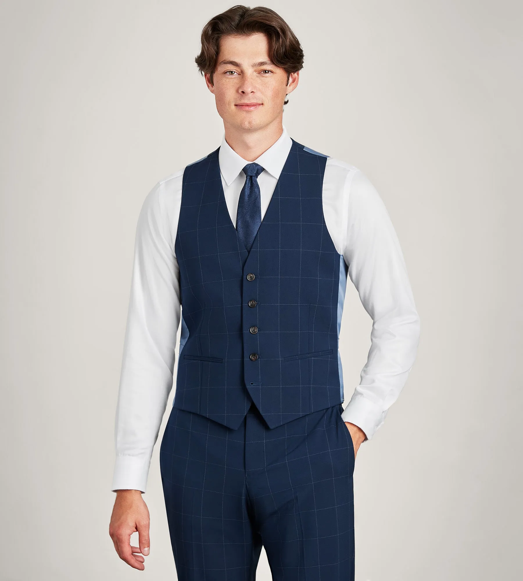 Navy Windowpane Suit Vest sold by Tip Top