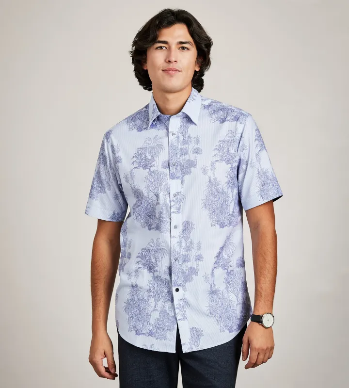 Modern Fit Short Sleeve Soft Touch Stretch Palm Tree Print Casual Shirt sold by Tip Top