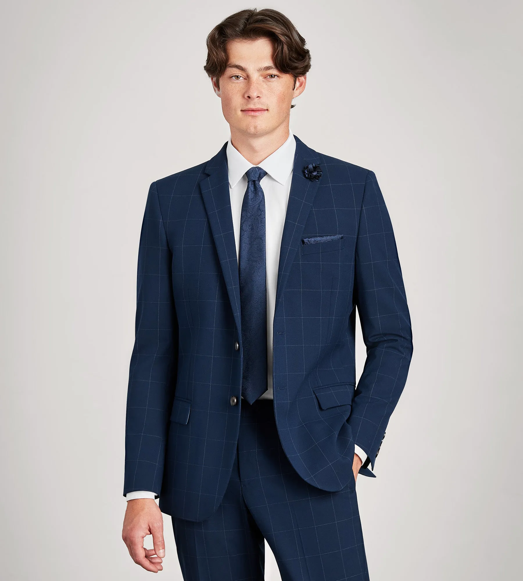 Slim Fit Navy Windowpane Suit Jacket sold by Tip Top