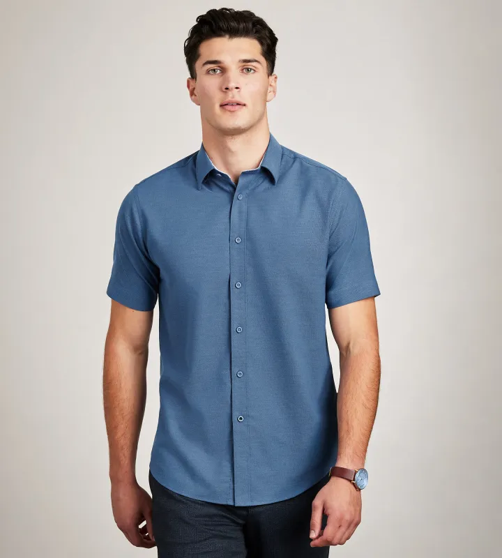 Modern Fit Short Sleeve Soft Touch Stretch Linen Like Casual Shirt sold by Tip Top
