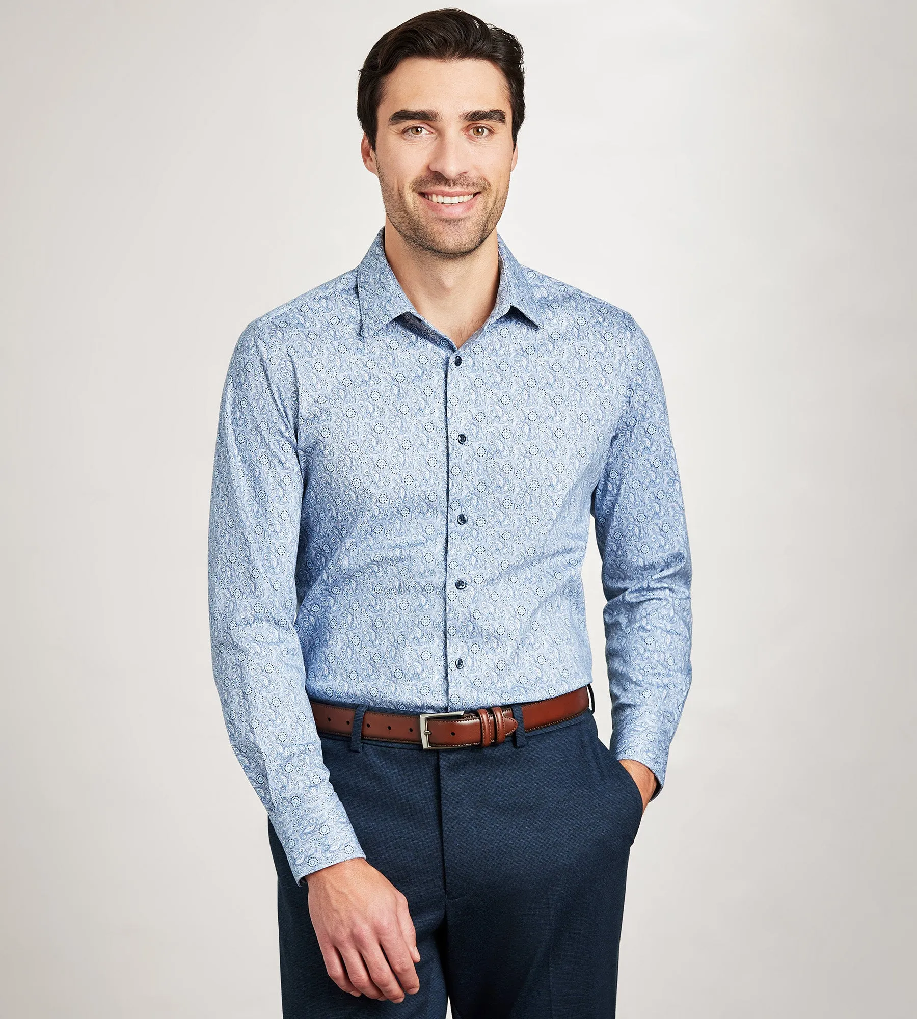 Slim Fit 360° Stretch Knit Non-Iron Soft Touch Paisley Print Jersey Dress Shirt sold by Tip Top product image thumbnail 2