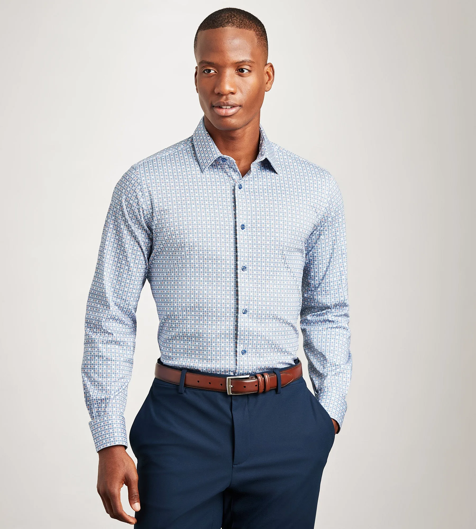 Slim Fit 360° Stretch Knit Non-Iron Soft Touch Geo Print Jersey Dress Shirt sold by Tip Top product image thumbnail 2