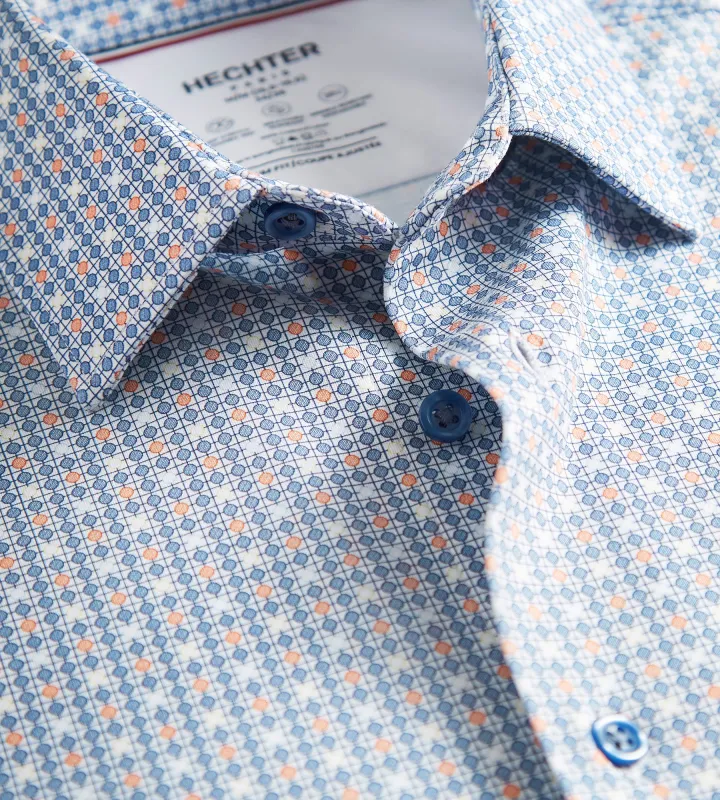 Slim Fit 360° Stretch Knit Non-Iron Soft Touch Geo Print Jersey Dress Shirt sold by Tip Top