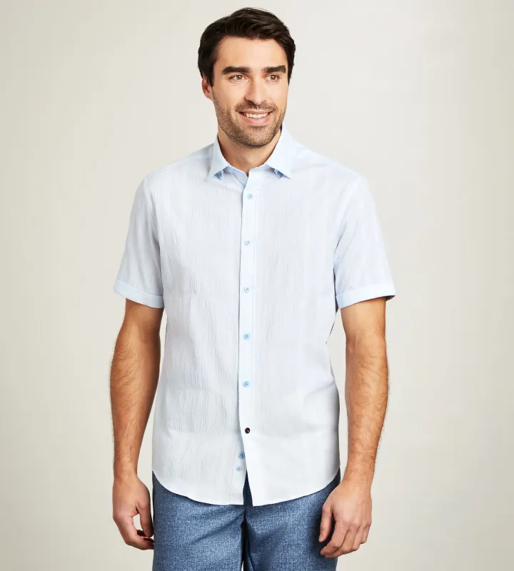 Short Sleeve Stretch Seersucker Casual Shirt sold by Tip Top
