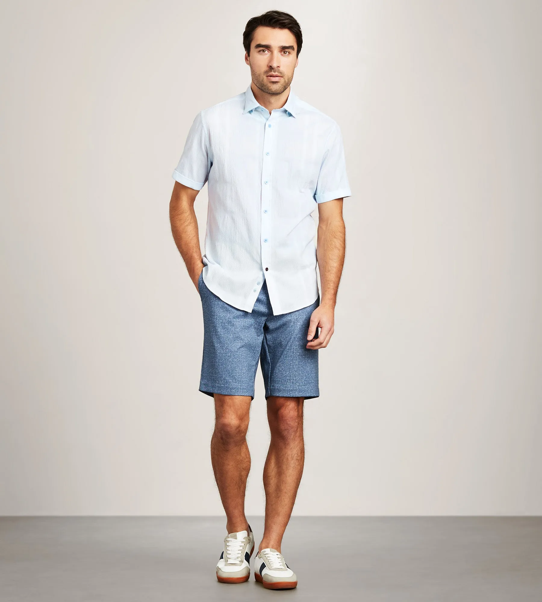 Short Sleeve Stretch Seersucker Casual Shirt sold by Tip Top product image thumbnail 3