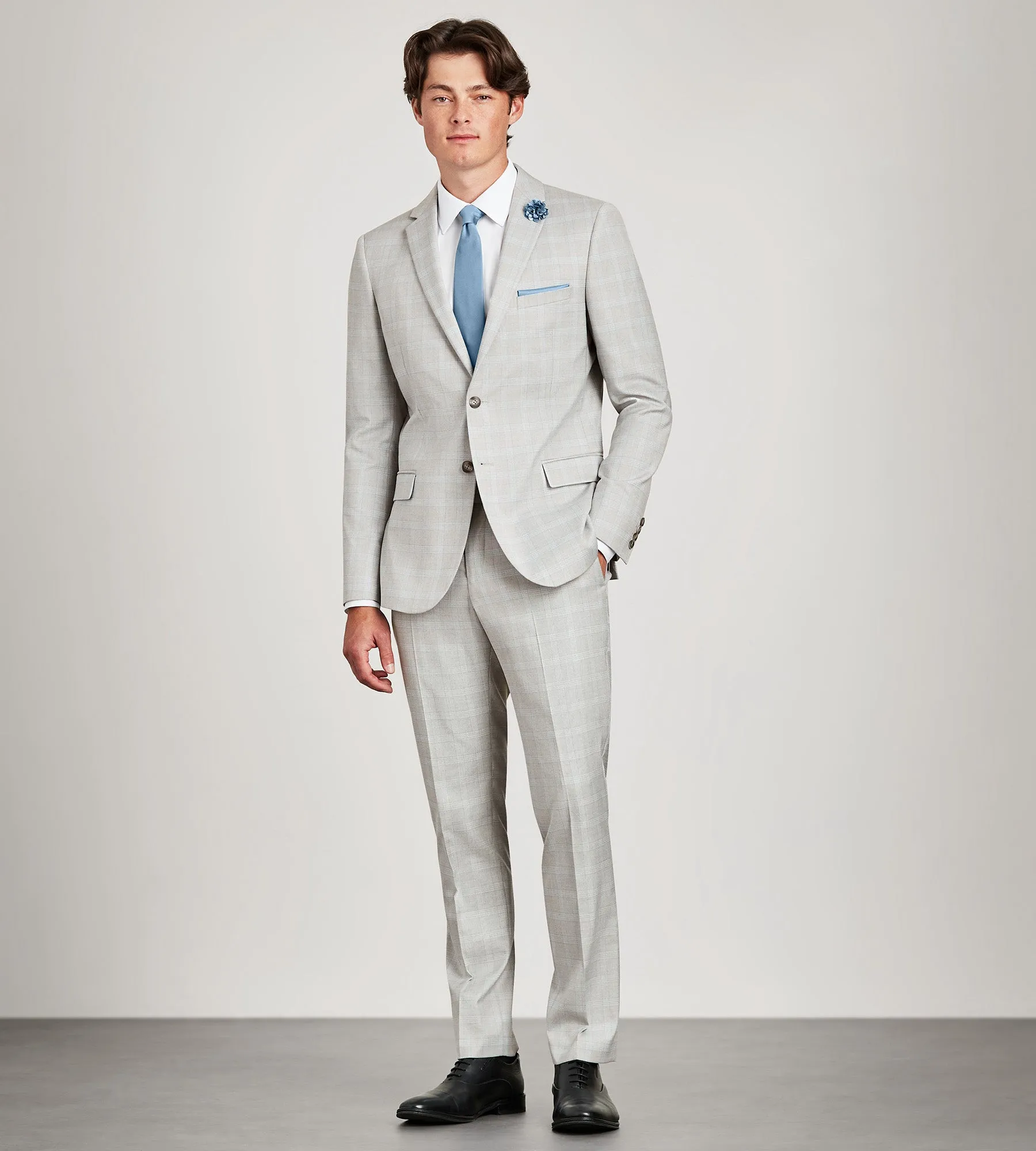 Slim Fit Light Grey Plaid Suit sold by Tip Top product image thumbnail 4