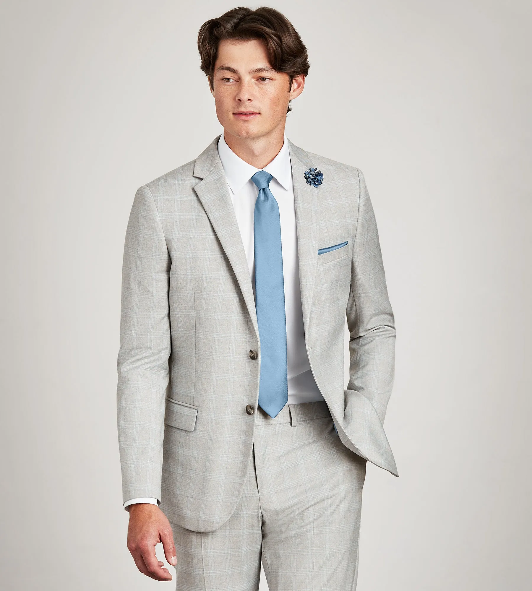 Slim Fit Light Grey Plaid Suit sold by Tip Top