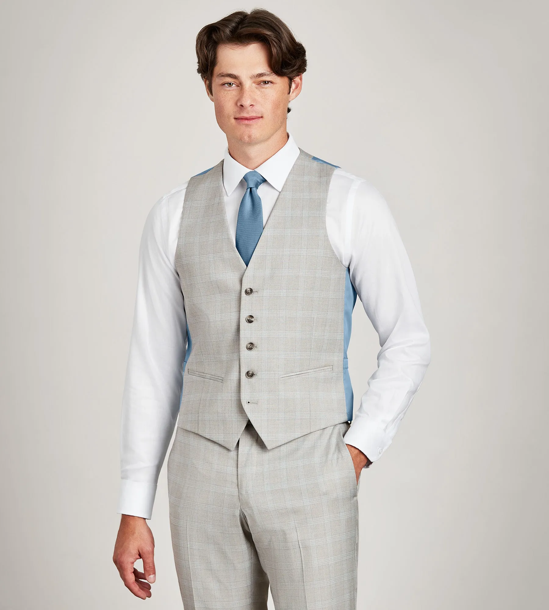 Light Grey Plaid Suit Vest sold by Tip Top