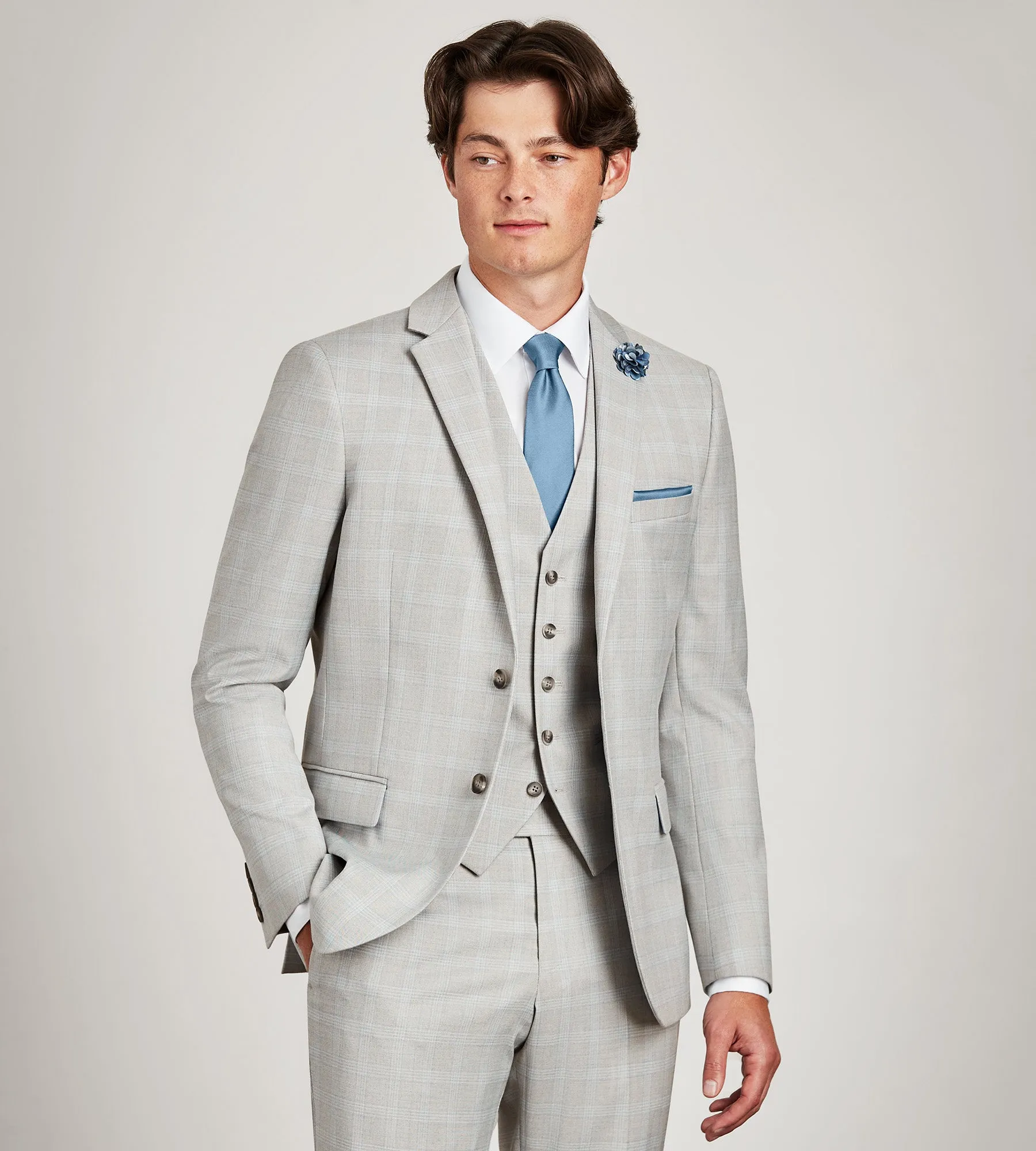 Light Grey Plaid Suit Vest sold by Tip Top product image thumbnail 4