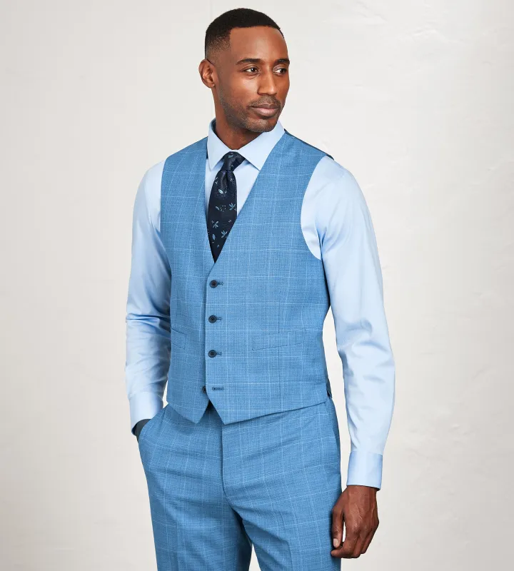 Modern Fit Blue Plaid Suit Vest sold by Tip Top