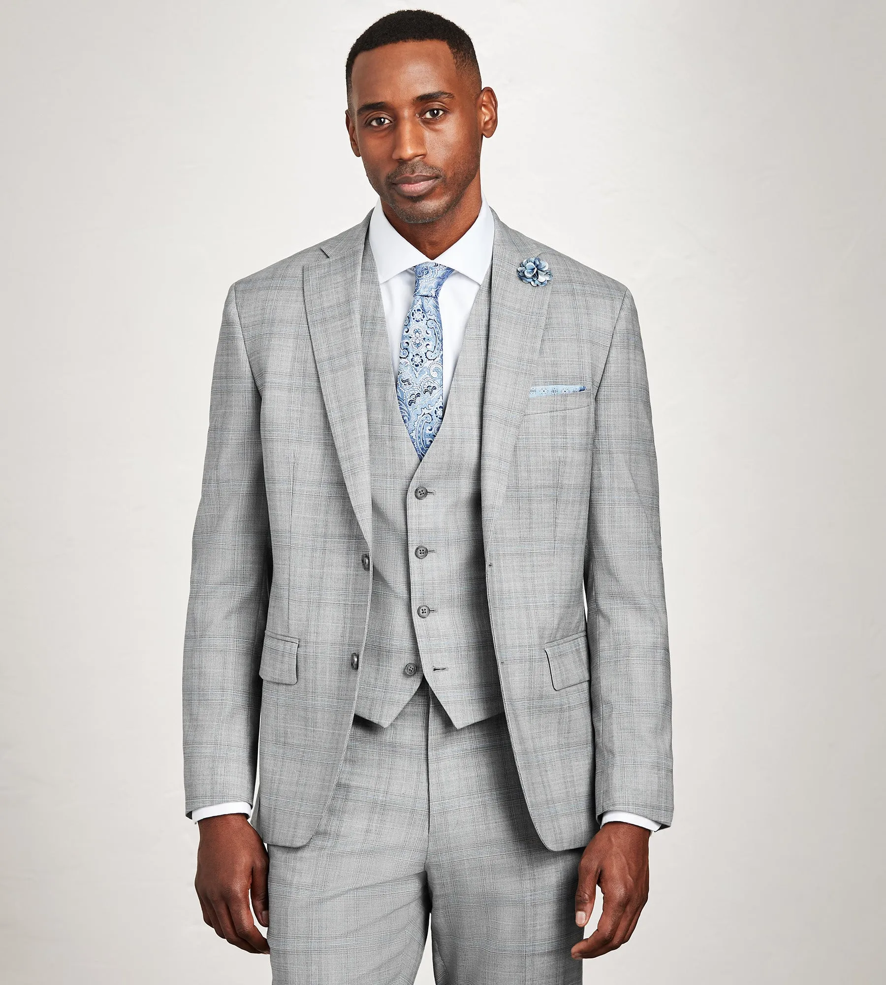 Modern Fit Grey Plaid Suit Vest sold by Tip Top product image thumbnail 4