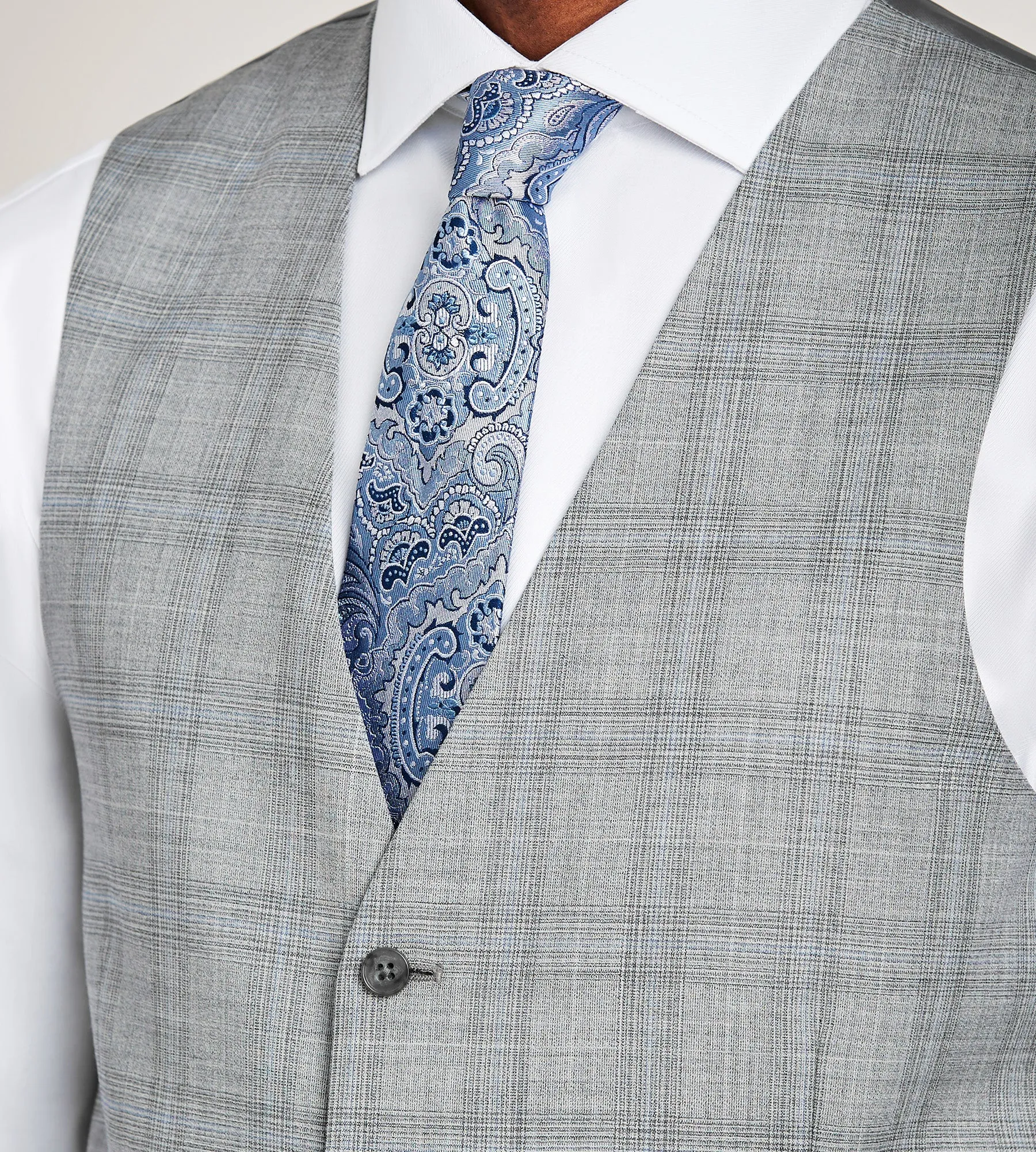 Modern Fit Grey Plaid Suit Vest sold by Tip Top product image thumbnail 2