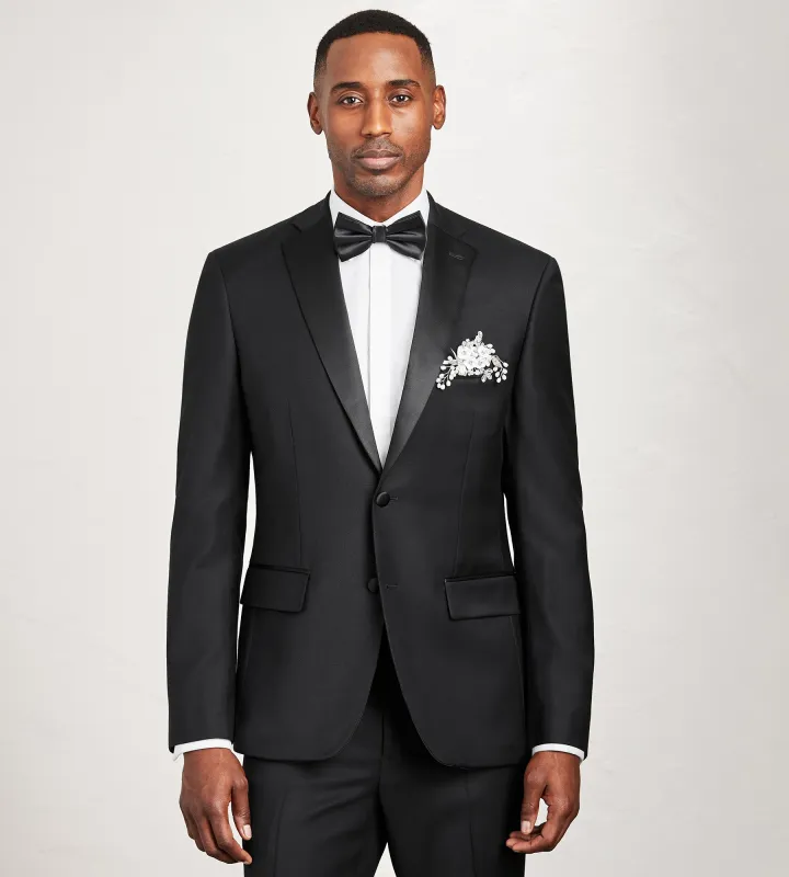 Modern Fit Black Solid Tuxedo Jacket made by DKNY