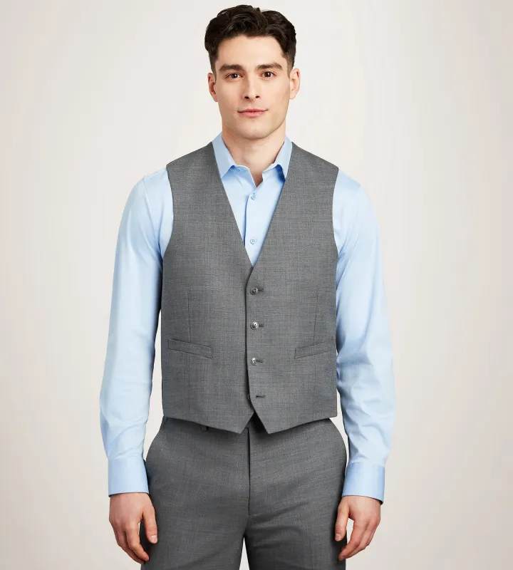 Slim Fit Light Grey Plaid Suit Vest sold by Tip Top
