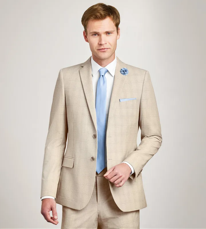 Modern Fit Tan Plaid Suit Jacket made by G GRAFTON