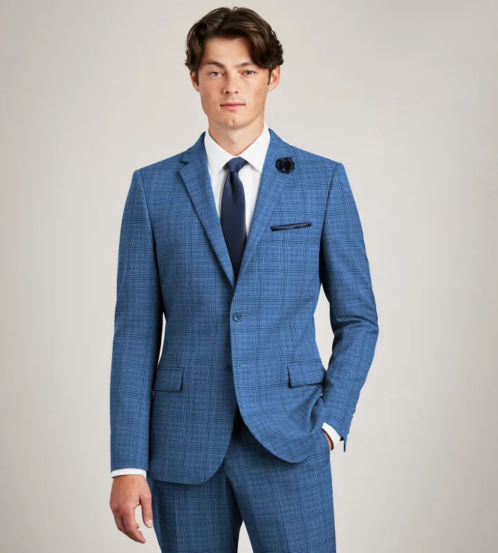Modern Fit Blue Plaid Suit Jacket made by G GRAFTON