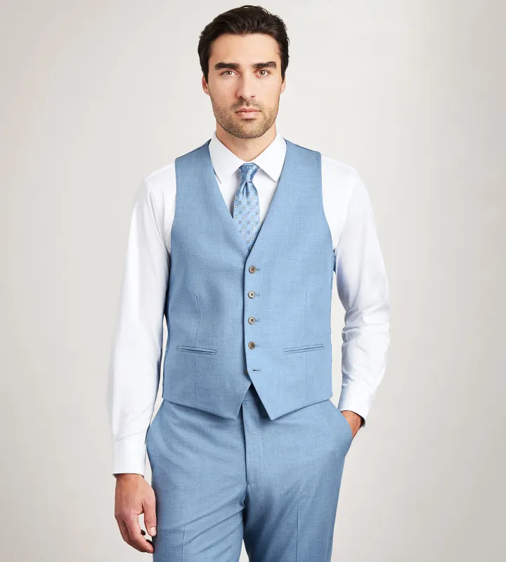 Modern Fit 360° Stretch Oxford Blue Suit Separate Vest made by Tip Top