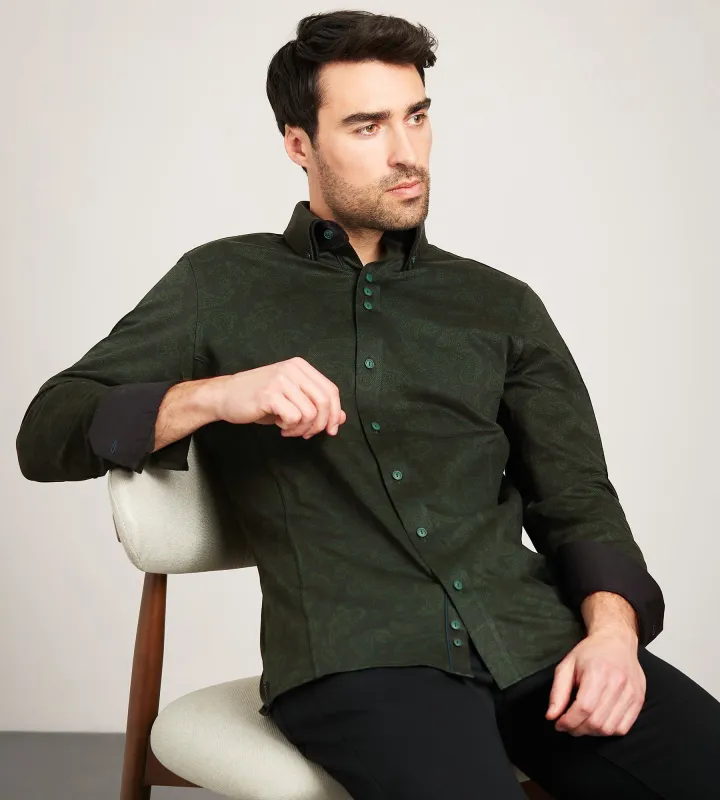 Long Sleeve Double Collar Jacquard Stretch Casual Shirt made by Tip Top
