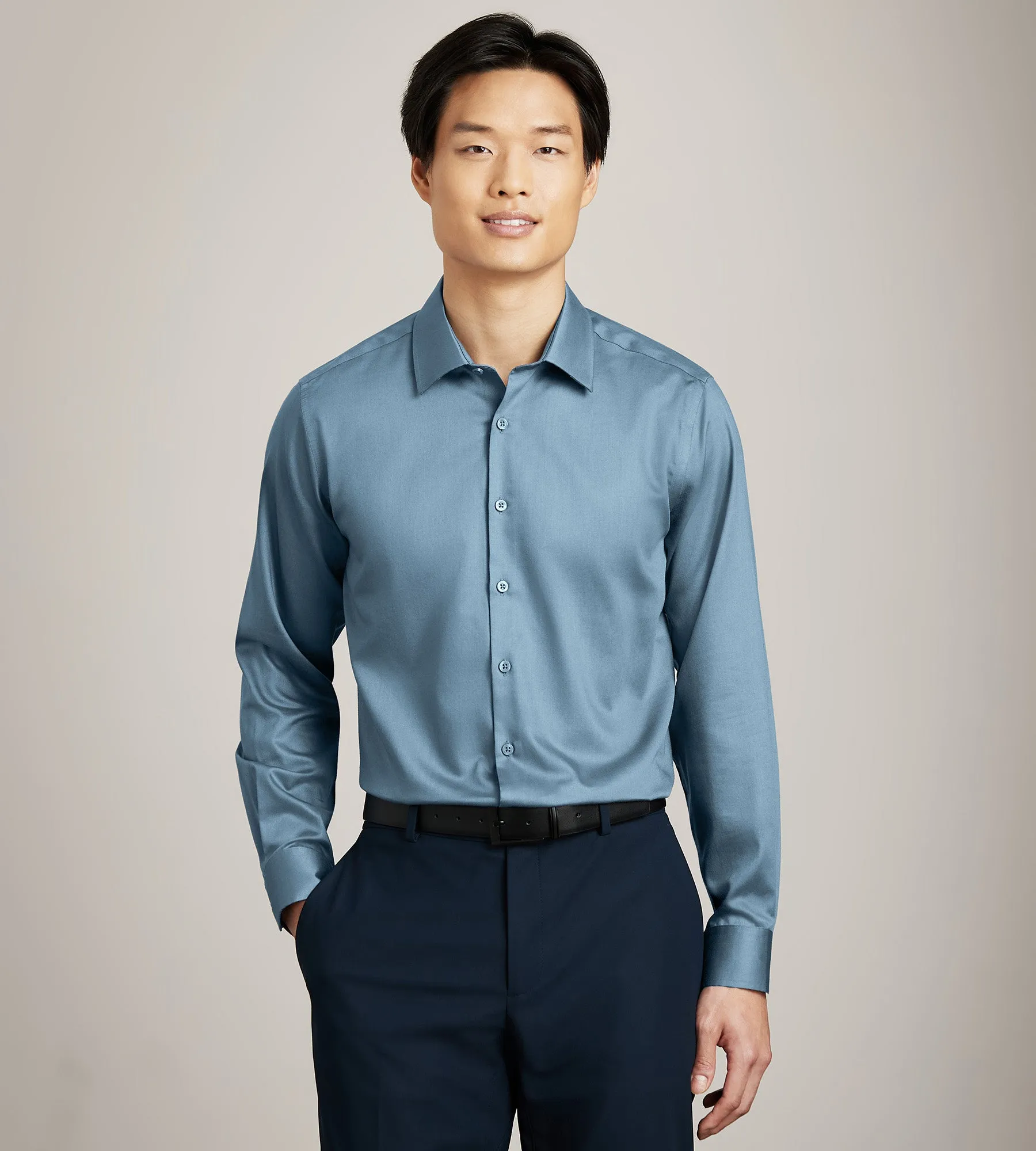 Slim Fit Non- Iron Stretch Sateen Dress Shirt sold by Tip Top product image thumbnail 2