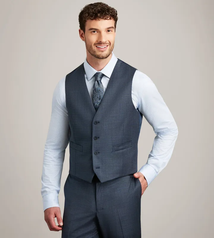 Modern Fit Dark Blue Neat Suit Vest made by DKNY