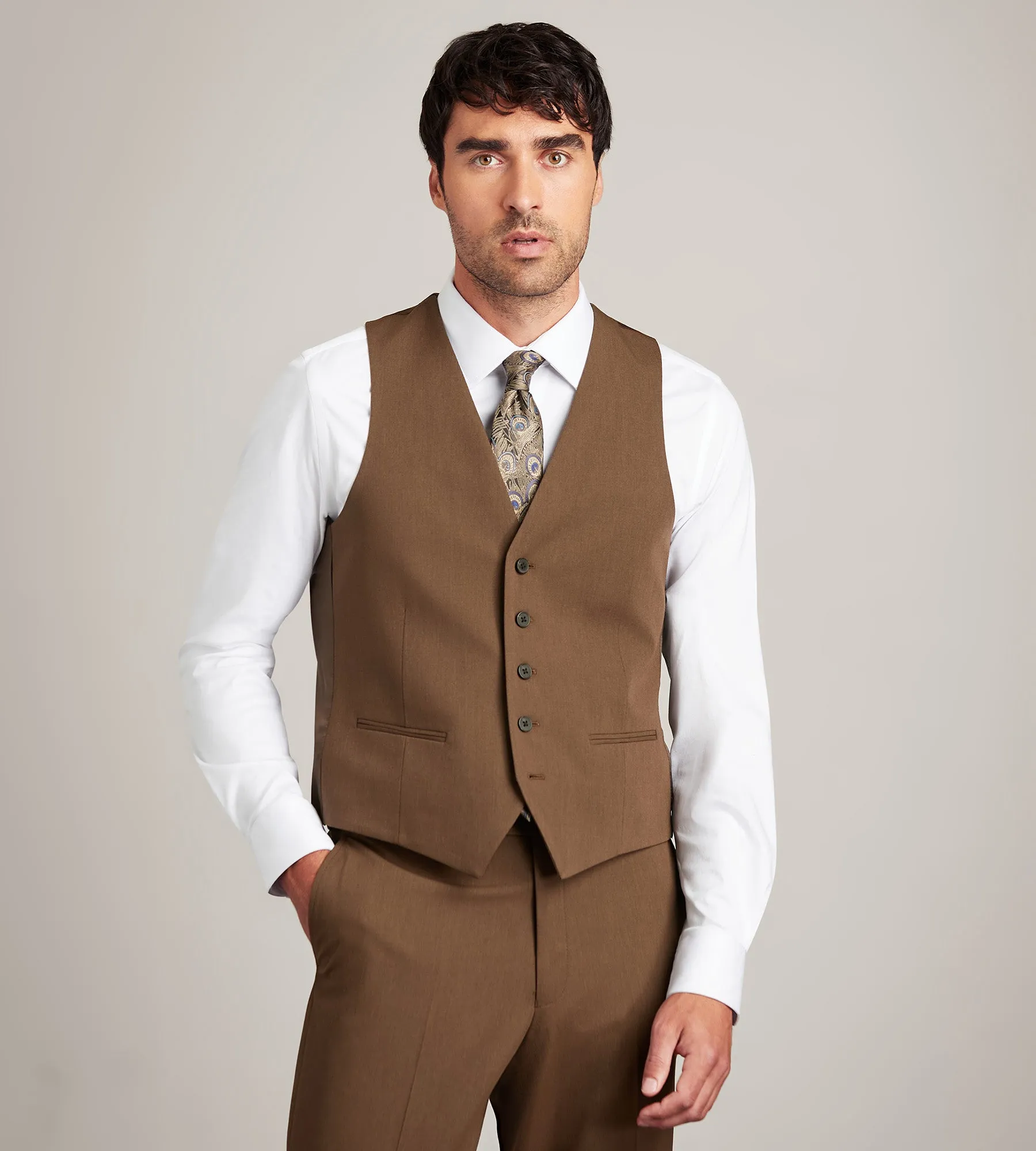 Modern Fit 360° Stretch Brown Suit Separate Vest sold by Tip Top
