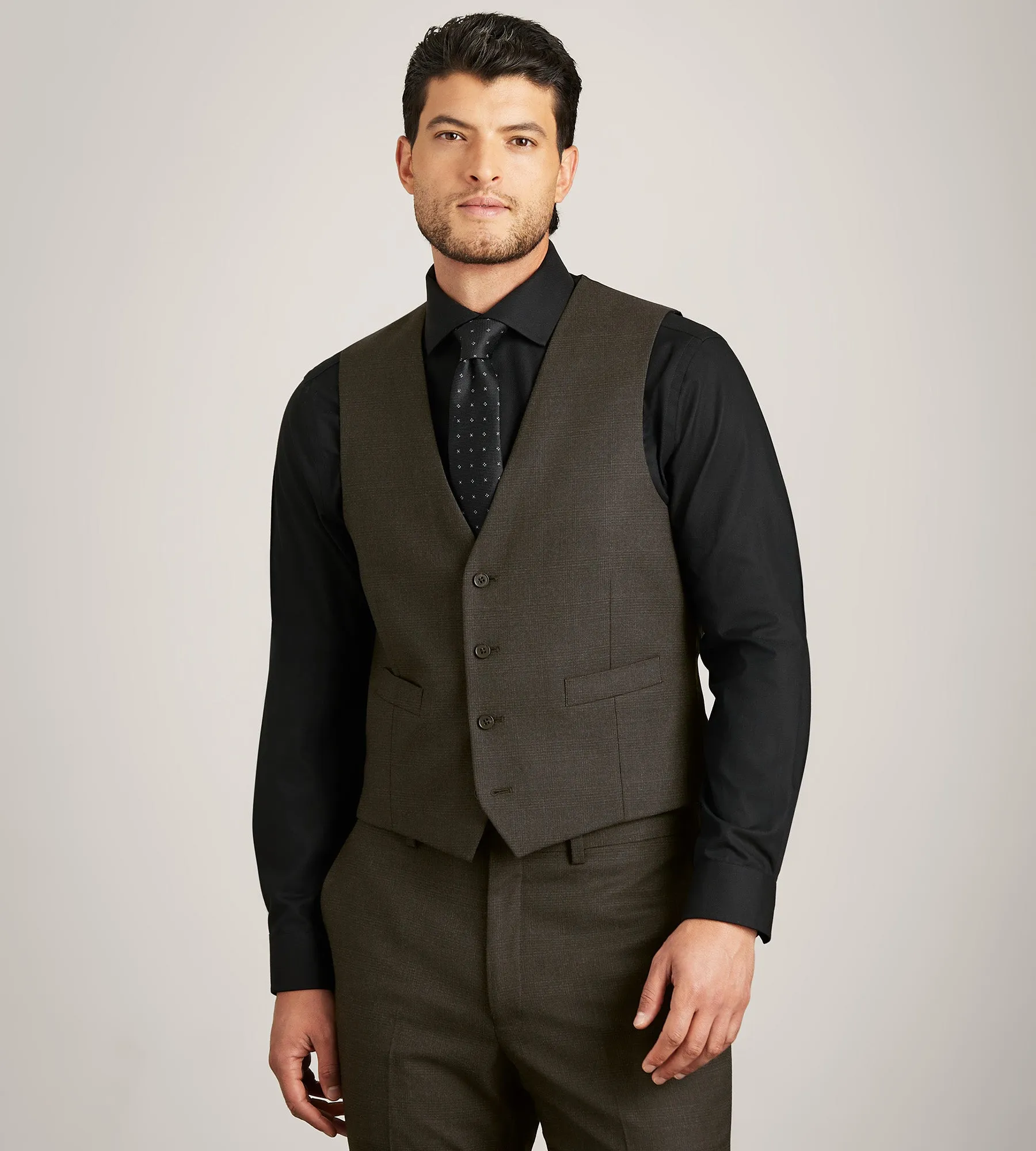 Modern Fit Brown Plaid Suit Vest sold by Tip Top