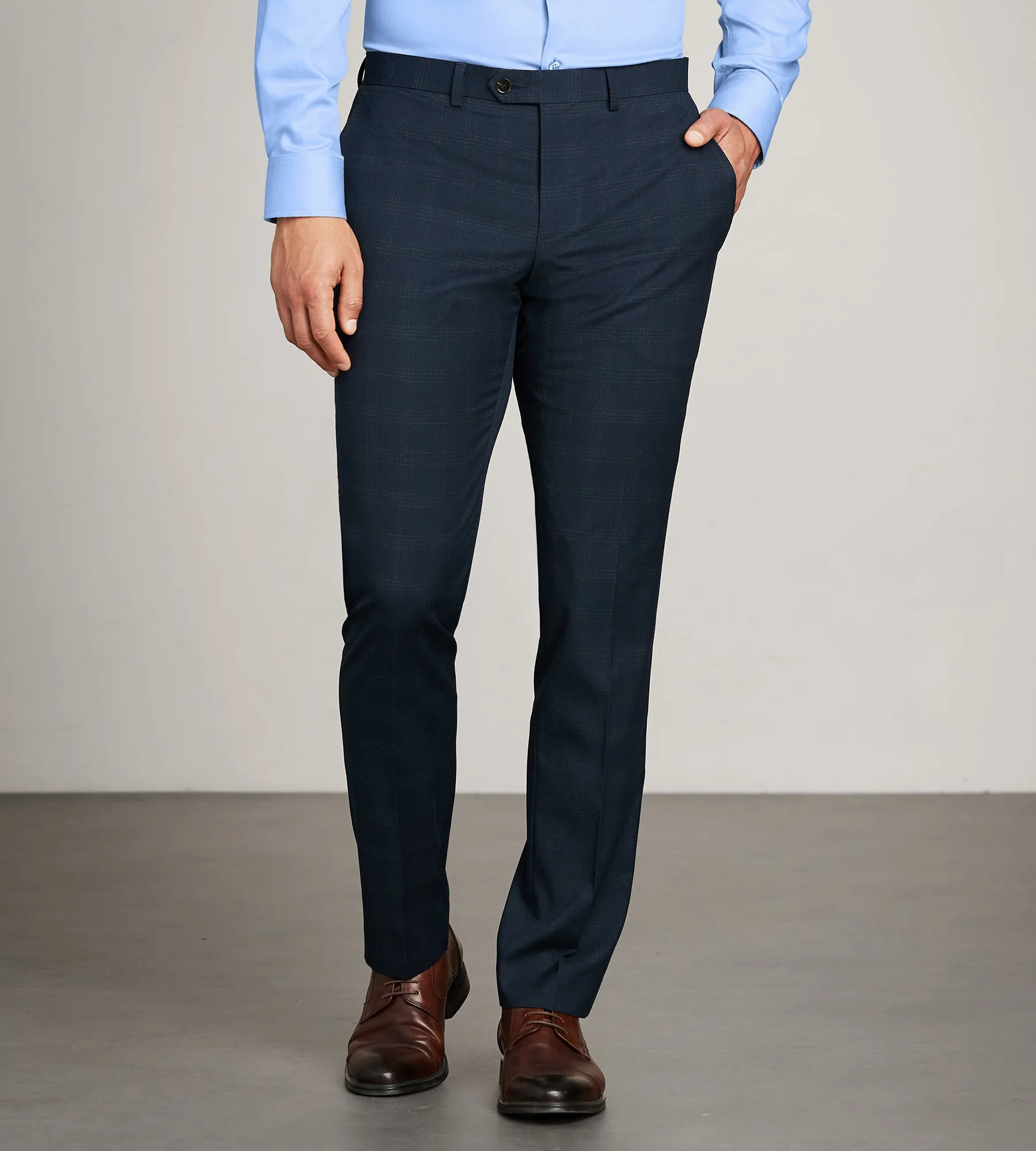 Slim Fit Navy Plaid Suit Pants sold by Tip Top