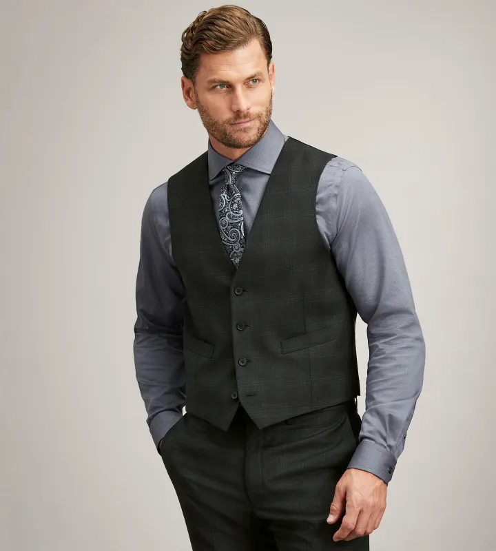 Modern Fit Black Plaid Suit Vest made by DKNY