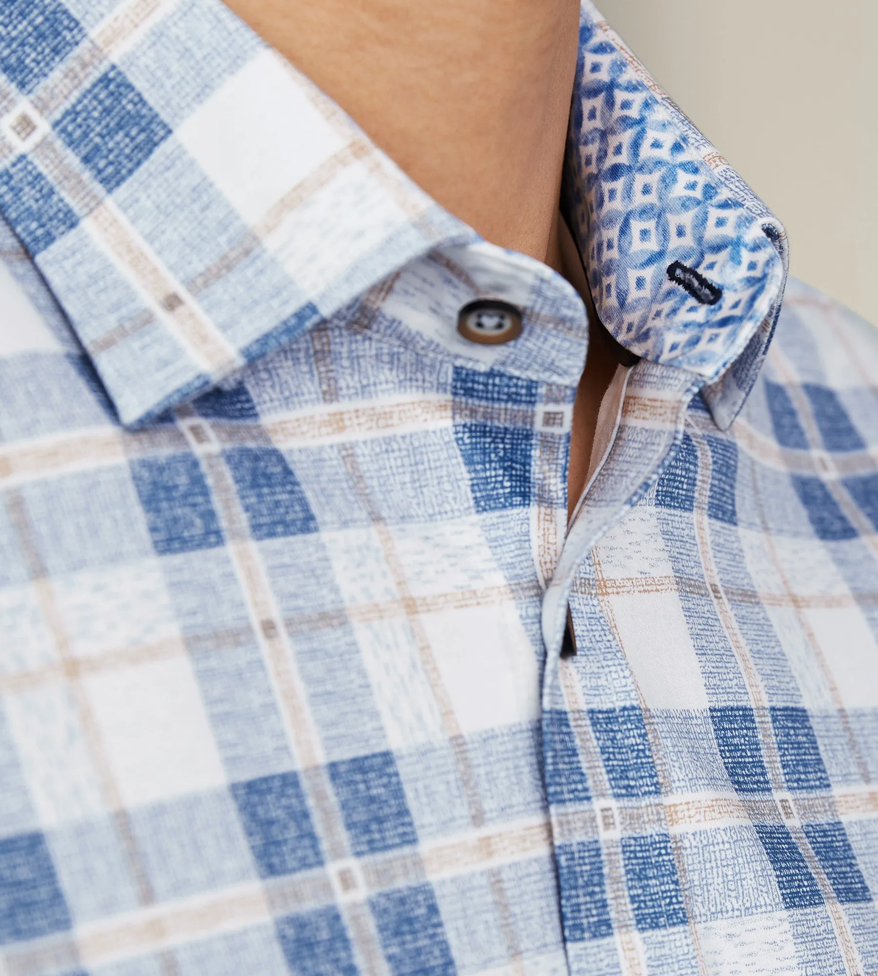 Modern Fit 360° Stretch Short Sleeve Plaid Print Sport Shirt sold by Tip Top product image thumbnail 3