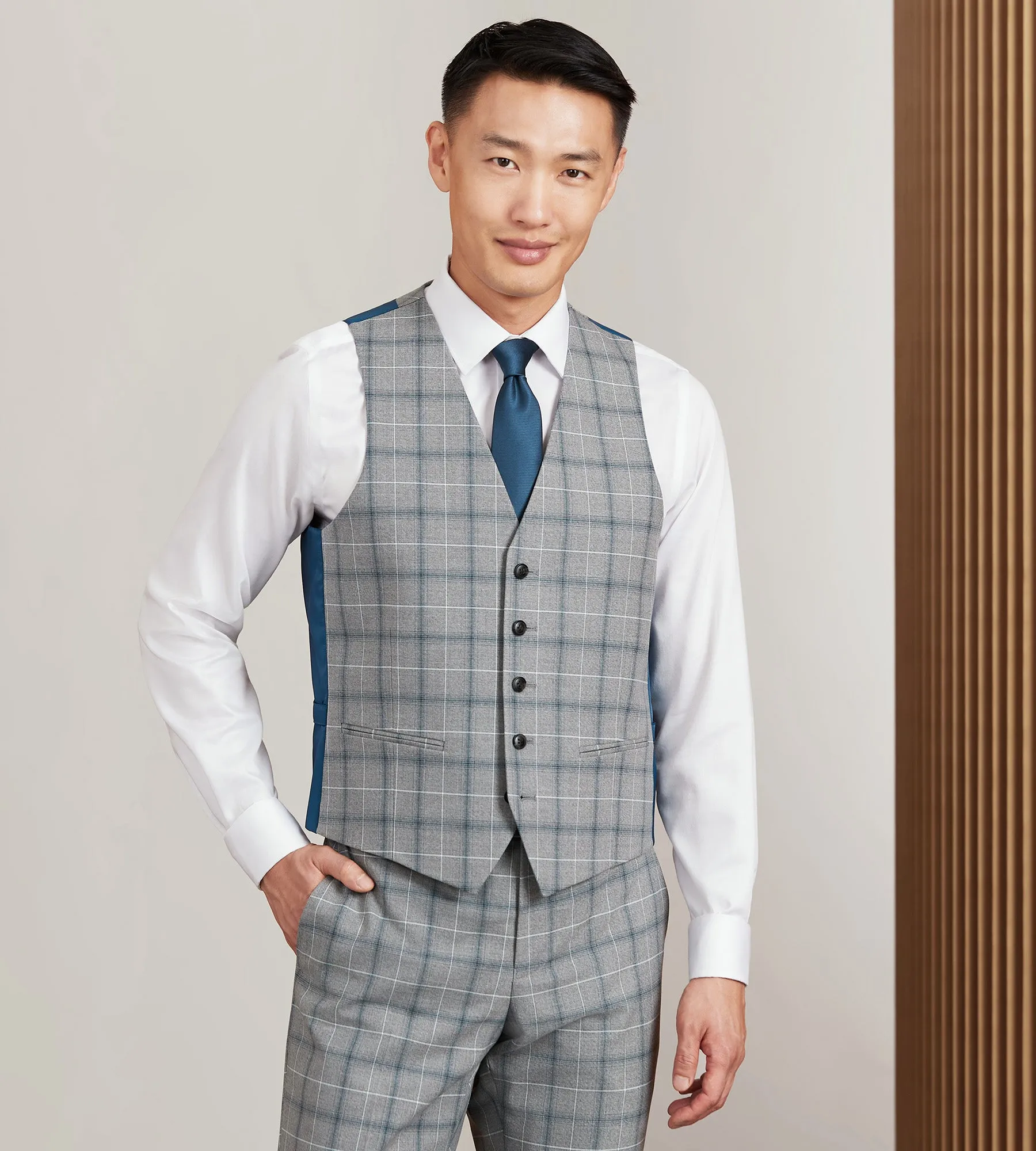 Grey Plaid Suit Vest sold by Tip Top