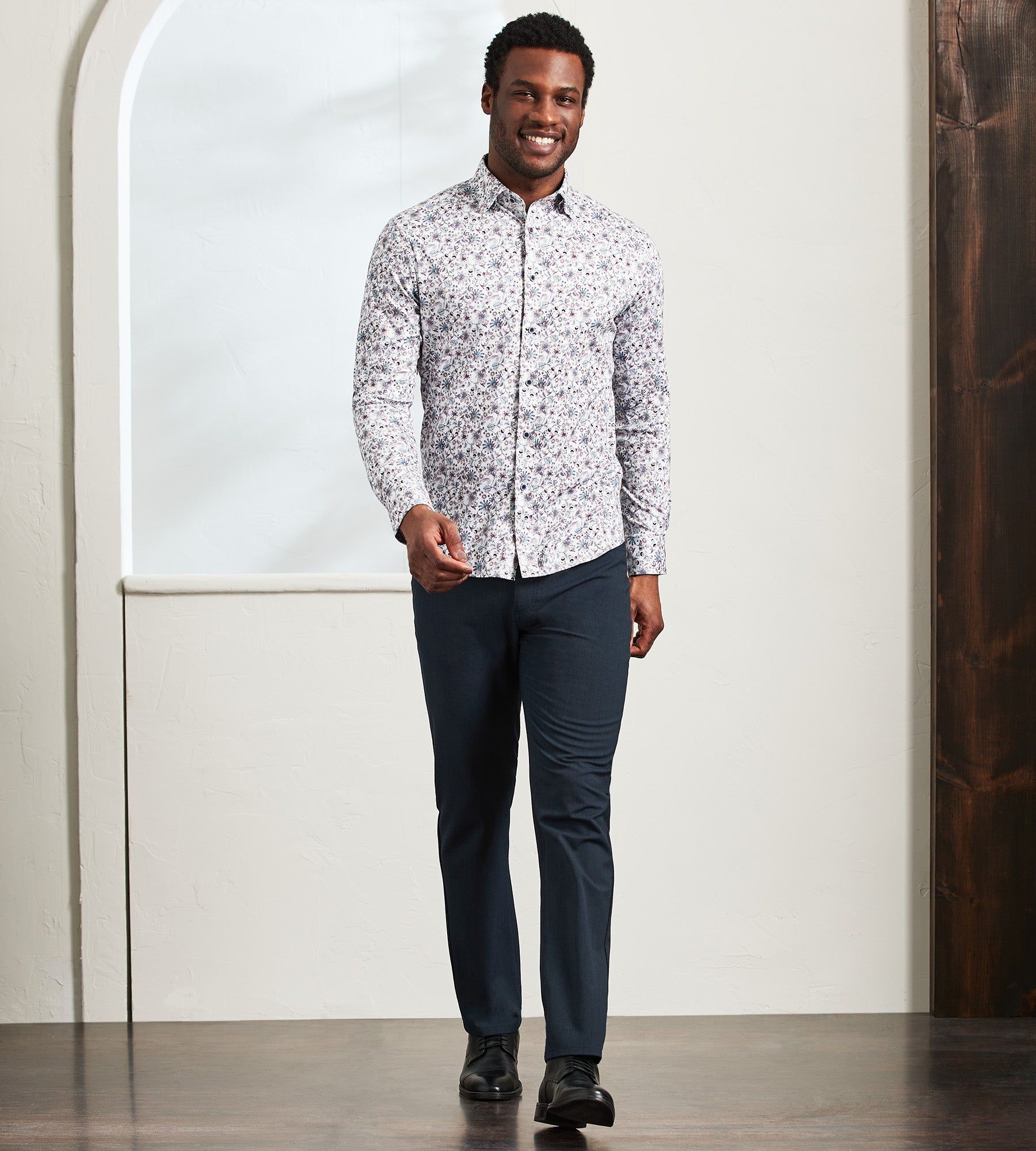 Modern Fit Long Sleeve 360° Stretch Floral Print Sport Shirt sold by Tip Top product image thumbnail 3