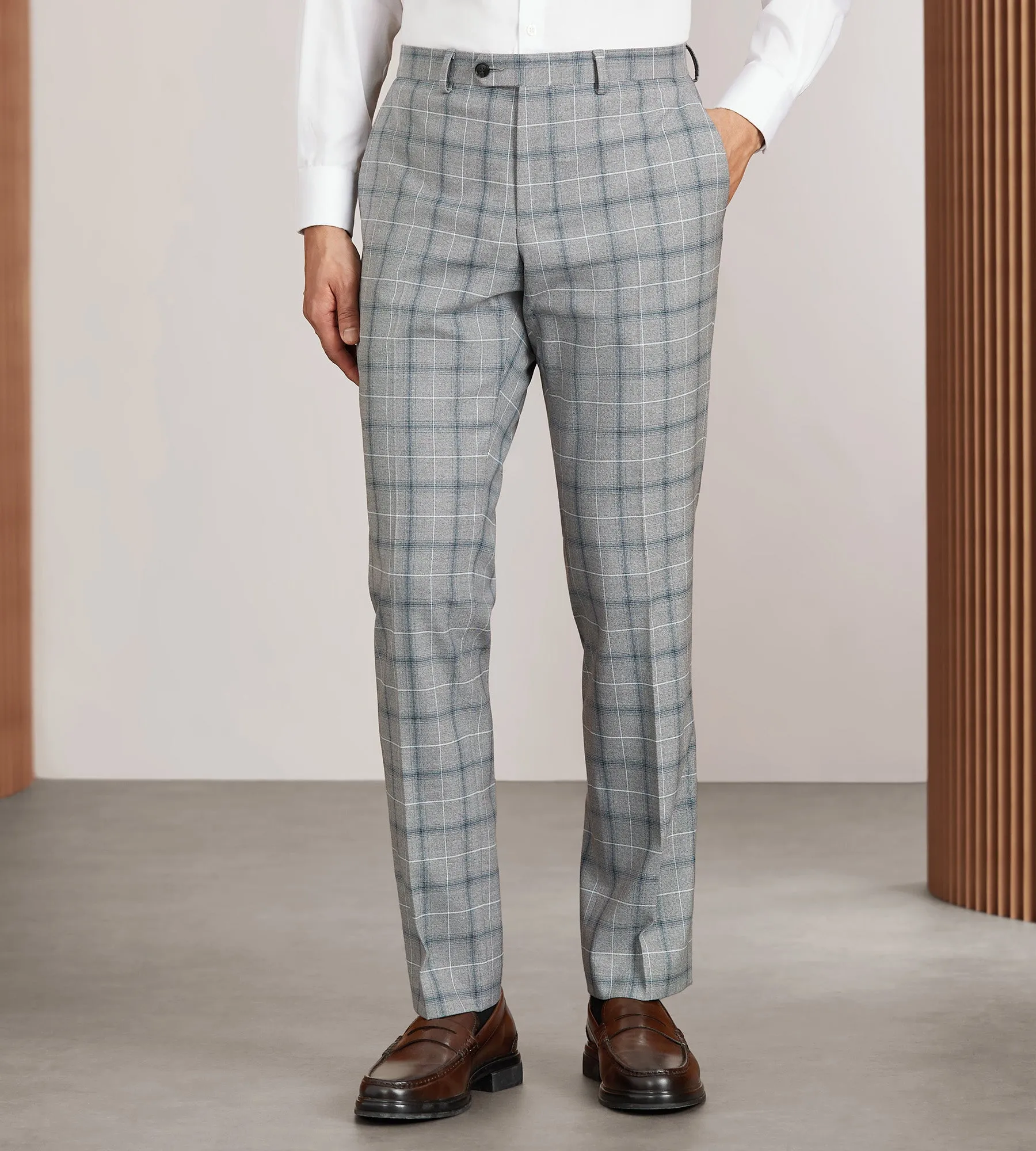 Slim Fit Grey Plaid Suit Pants sold by Tip Top