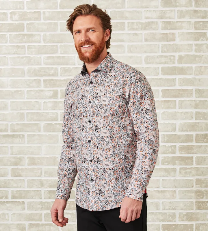 Modern Fit Long-Sleeve Geo Paisley Pattern Sport Shirt sold by Tip Top