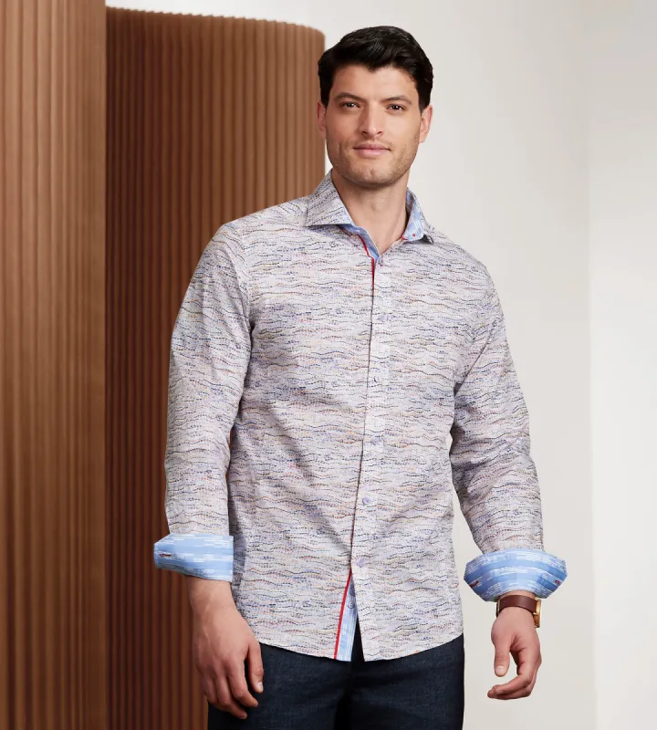 Modern Fit Long Sleeve Single Collar Printed Sport Shirt sold by Tip Top