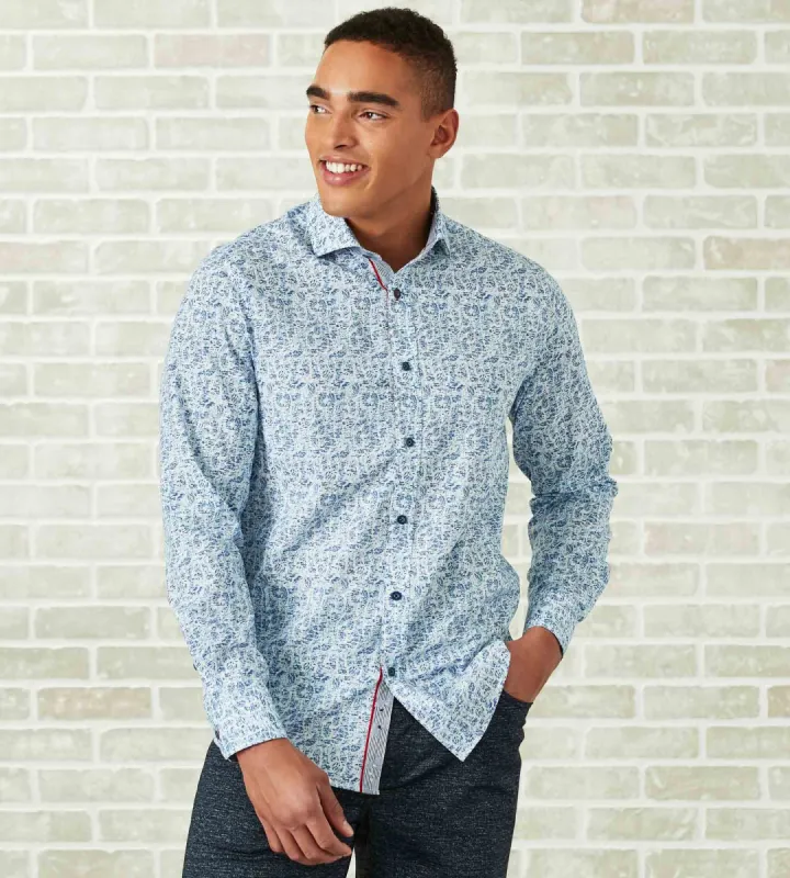 Modern Fit Long-Sleeve Water Colour Print Sport Shirt sold by Tip Top