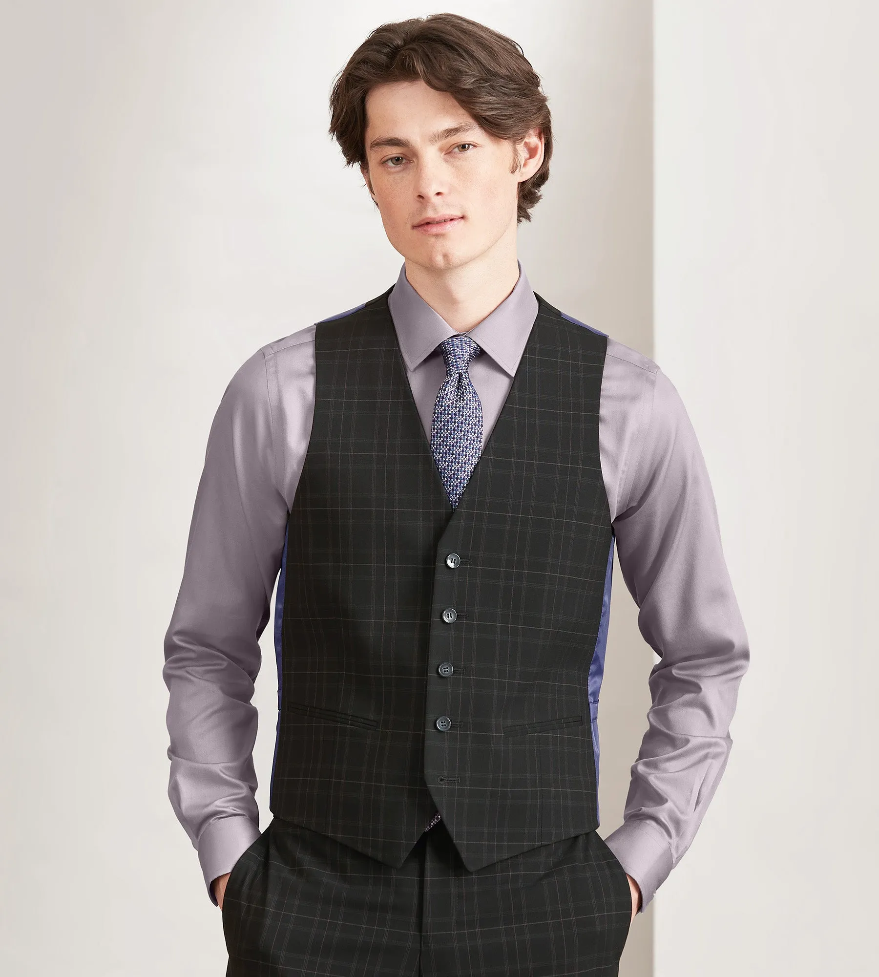 Black Plaid Suit Vest sold by Tip Top