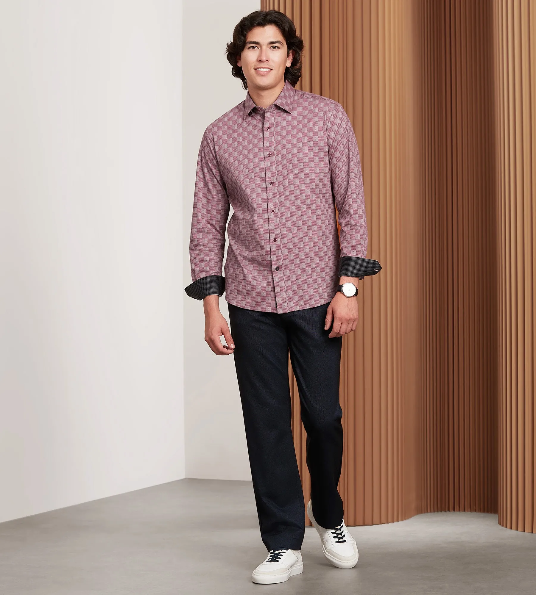 Modern Fit 360 Stretch Long Sleeve Plaid Printed Sport Shirt sold by Tip Top product image thumbnail 3