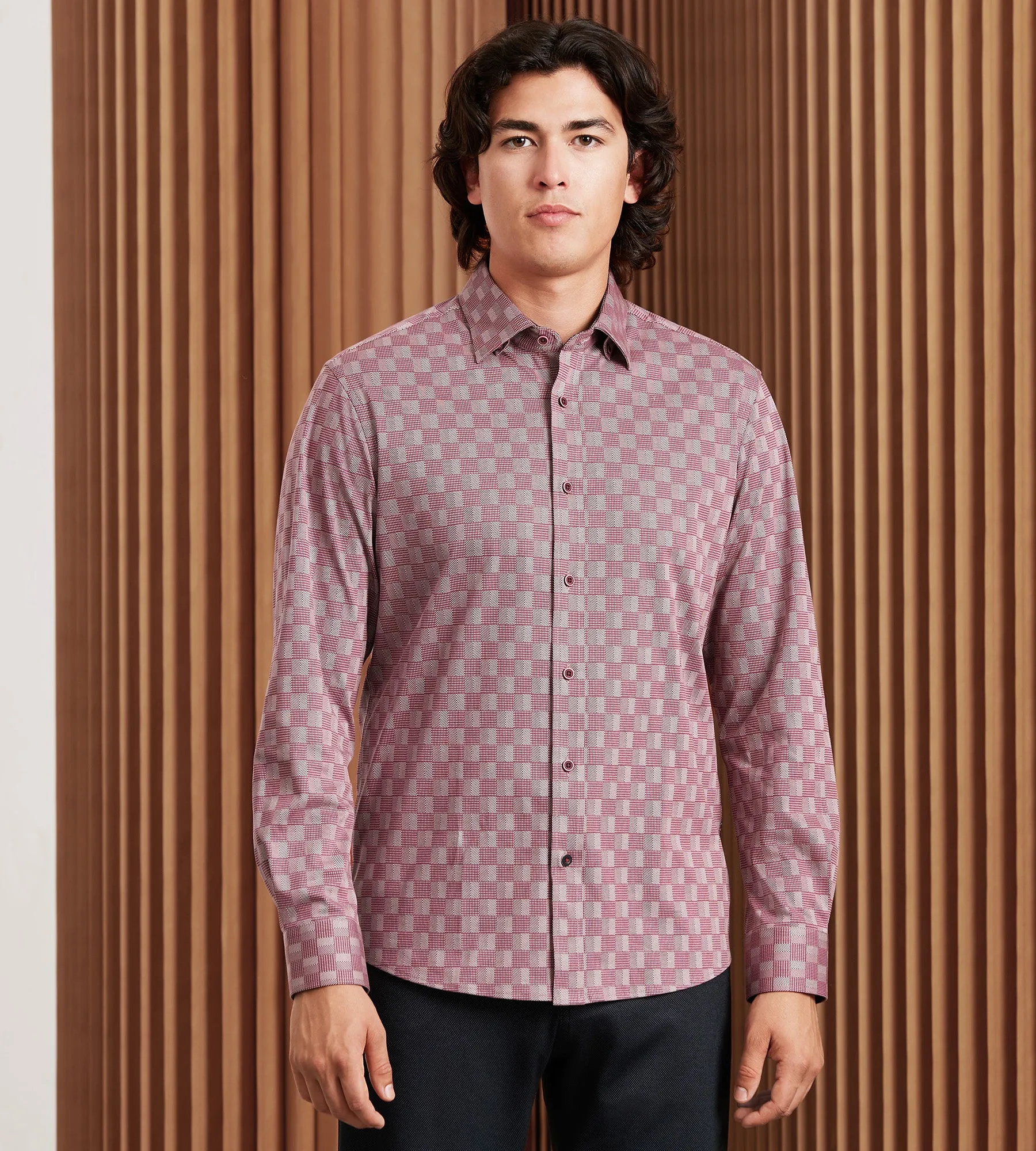 Modern Fit 360 Stretch Long Sleeve Plaid Printed Sport Shirt sold by Tip Top