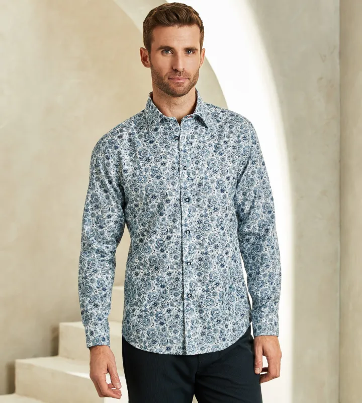 Modern Fit Non-Iron Paisley Print Long-Sleeve Sport Shirt sold by Tip Top