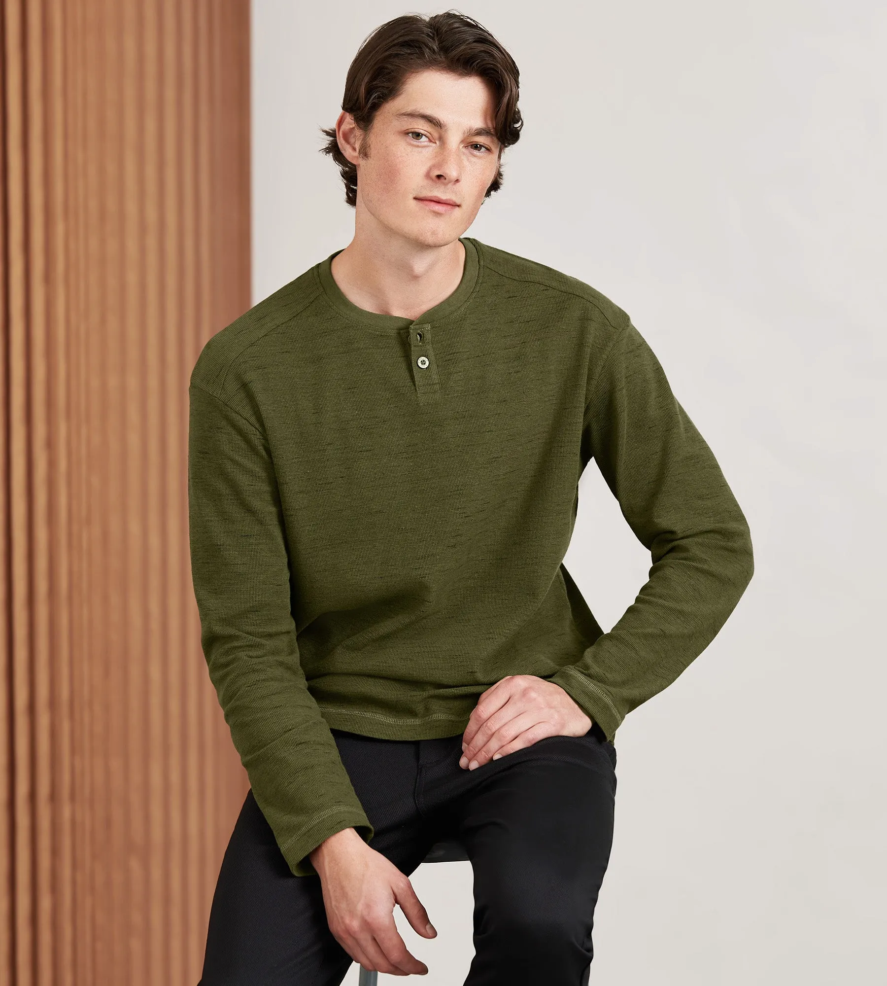 Modern Fit Long Sleeve Waffle Knit Henley sold by Tip Top