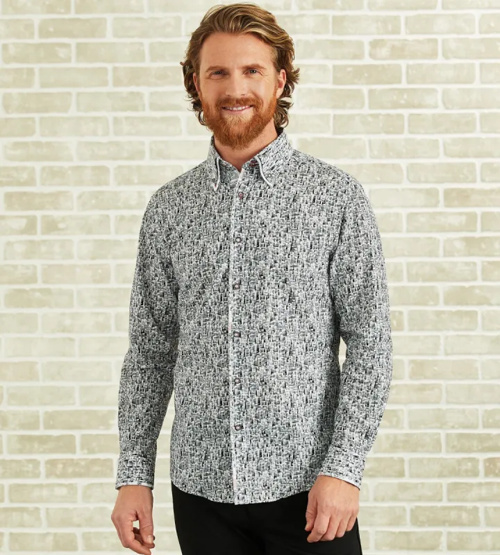 Modern Fit Long-Sleeve Double-Collar Textured Print Sport Shirt sold by Tip Top