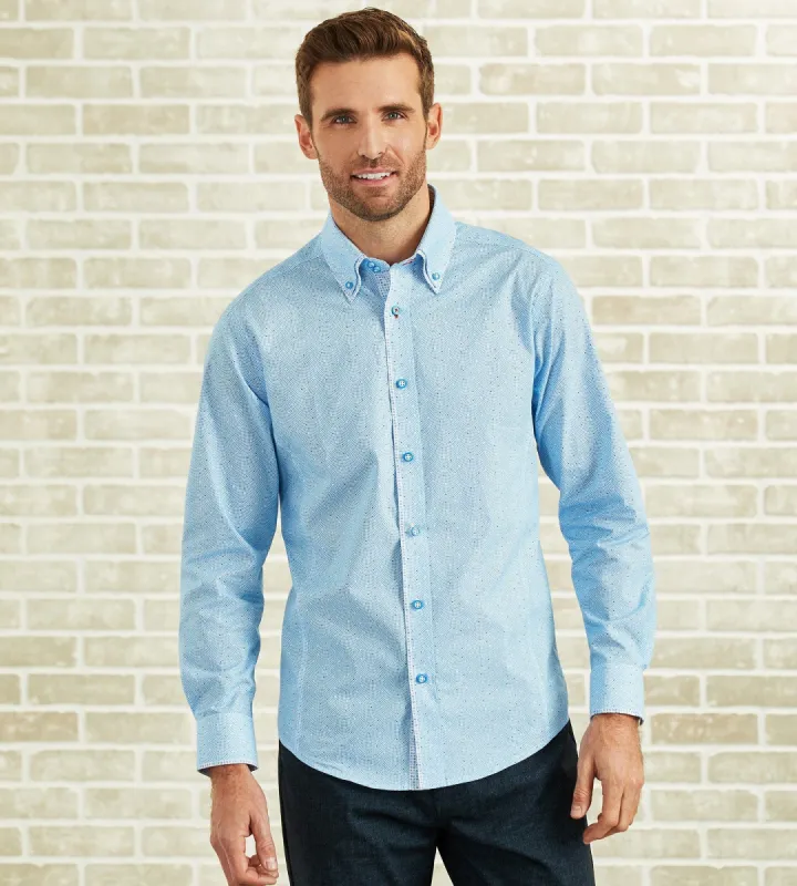 Modern Fit Long-Sleeve Double-Collar Geo Print Sport Shirt sold by Tip Top