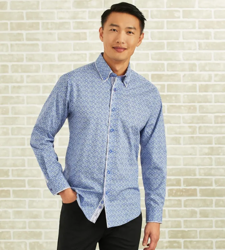Modern Fit Long-Sleeve Double-Collar Geo Print Sport Shirt sold by Tip Top