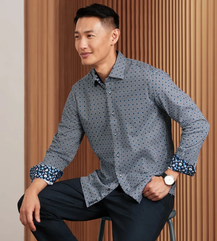 Modern Fit 360 Stretch Long Sleeve Geo Printed Sport Shirt sold by Tip Top