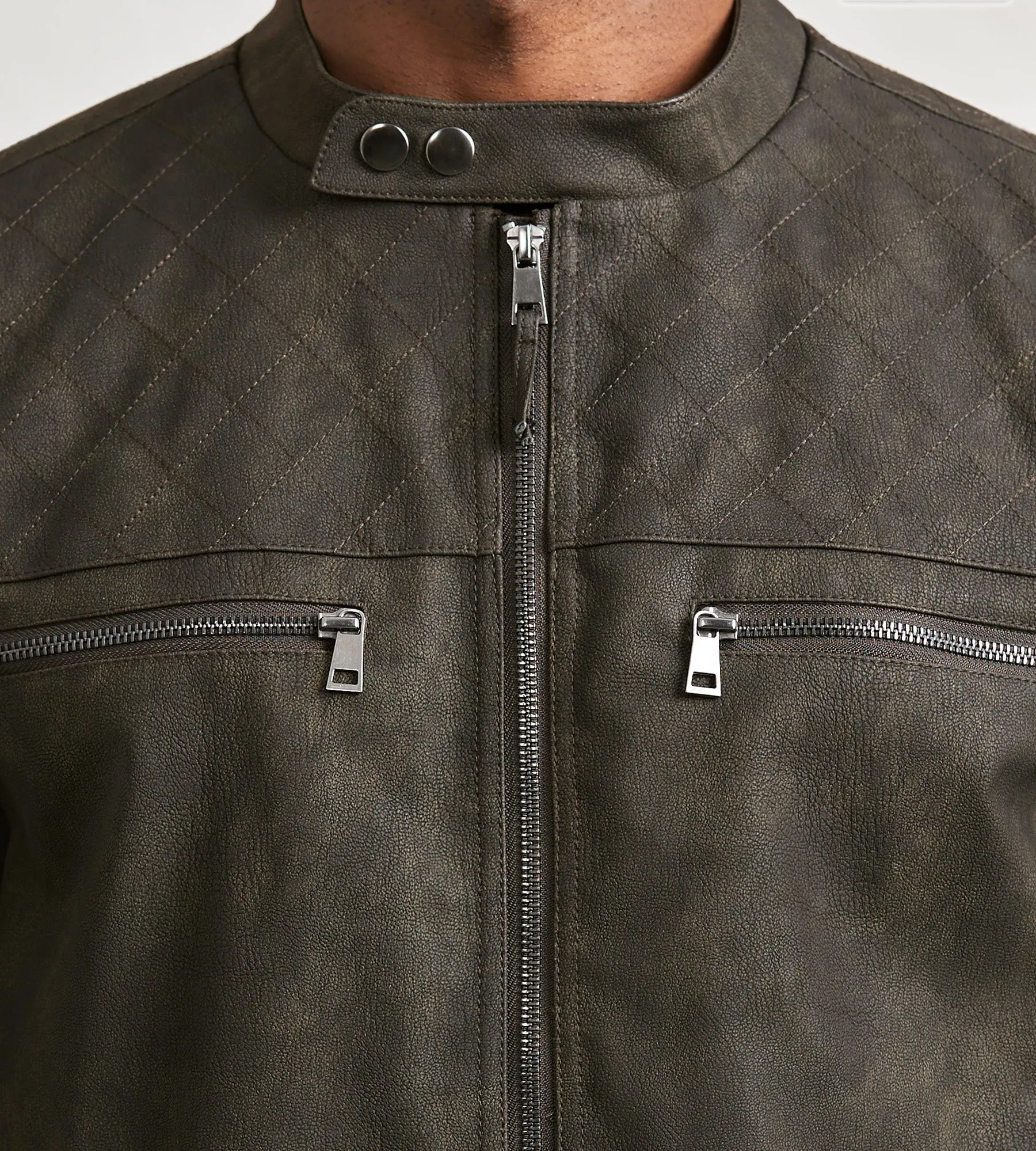 Modern Fit Distressed Vegan Leather Moto Jacket sold by Tip Top product image thumbnail 2