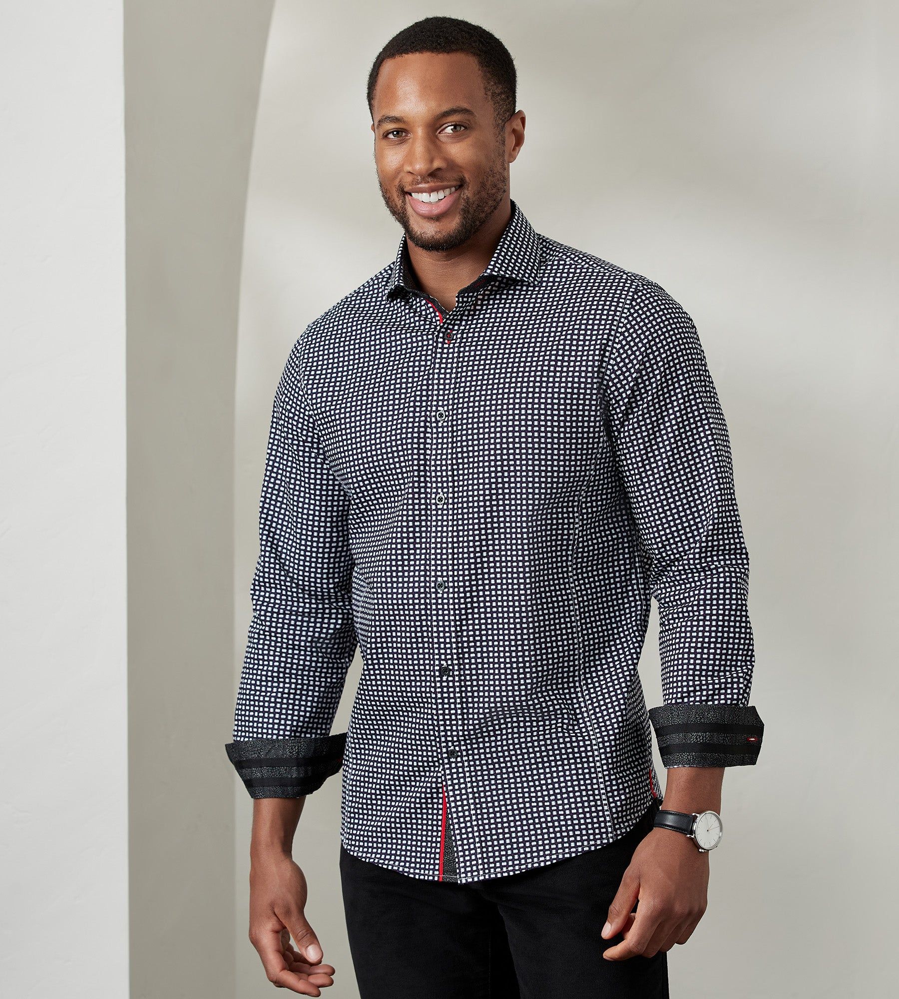 Modern Fit Long Sleeve Geo Print Sport Shirt sold by Tip Top
