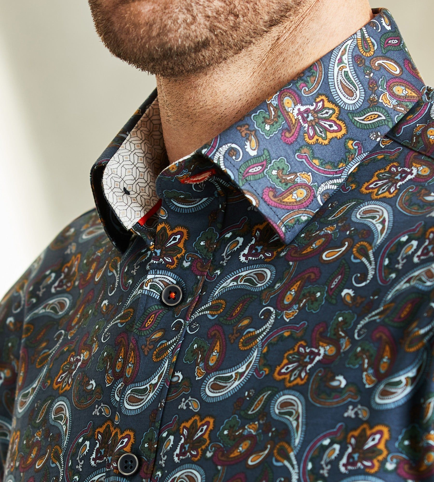 Slim Fit 360° Stretch Paisley Print Soft Touch Long-Sleeve Sport Shirt sold by Tip Top product image thumbnail 3